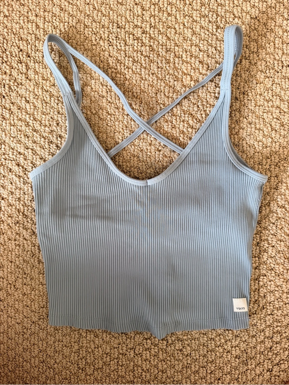 Vuori Light Blue Ribbed Crisscross Tank
